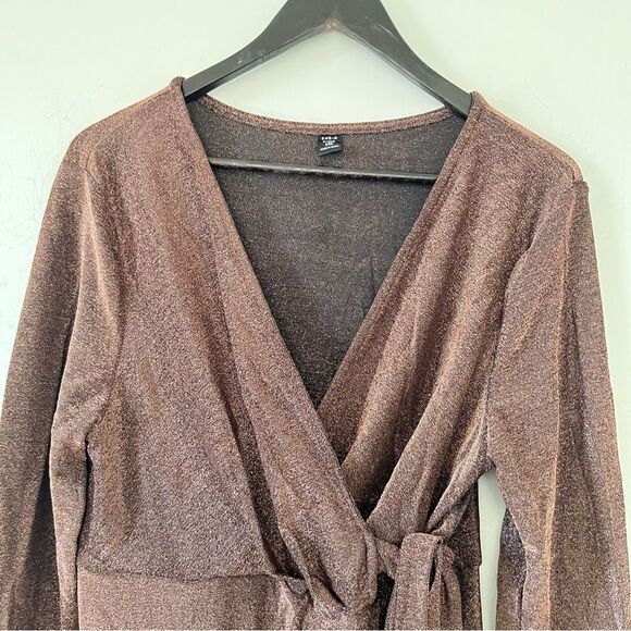 SHEIN BAE Bronze Plus Surplice Neck Wrap Knot Glitter Dress - Picture 11 of 11